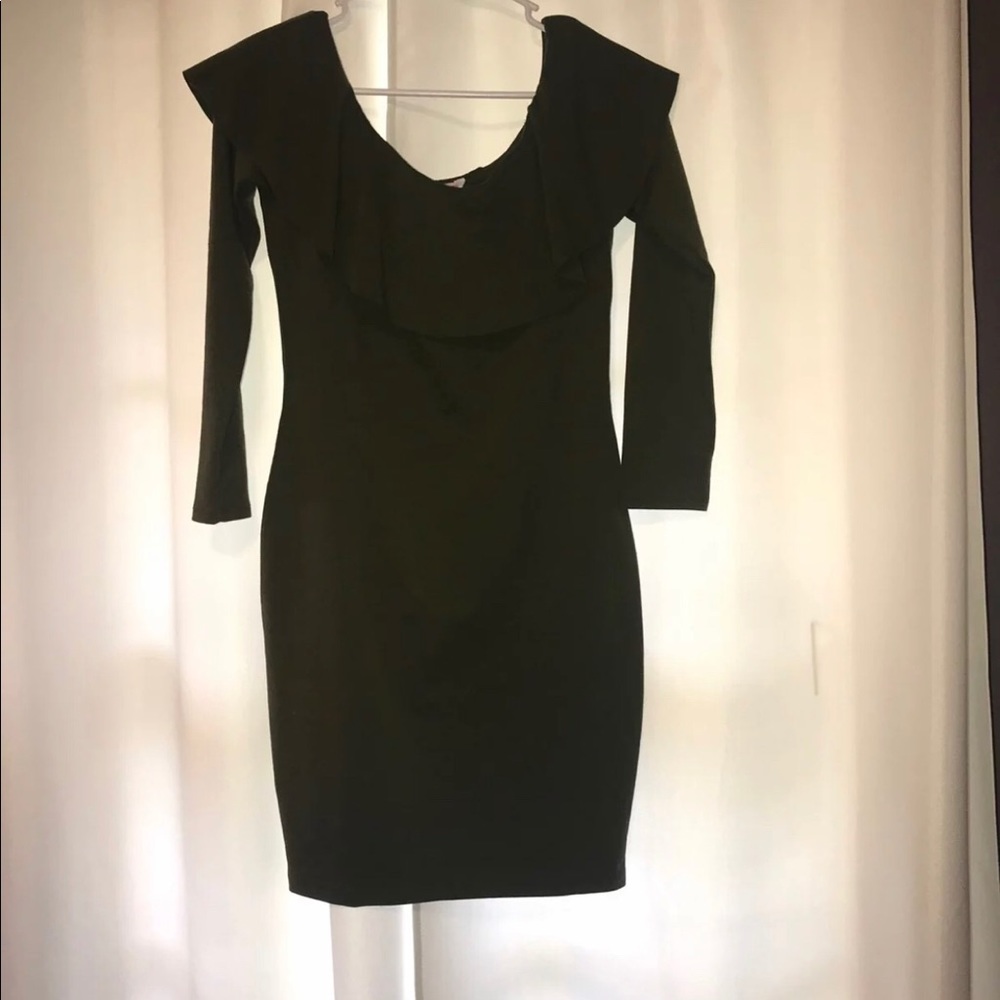 Olive Green Off the Shoulder Dress